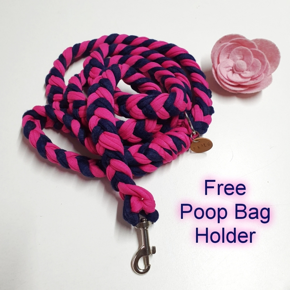 🐶 5 for $15 * Pablo Hot Pink/ Navy T Shirt Yarn Braided Dog Leash